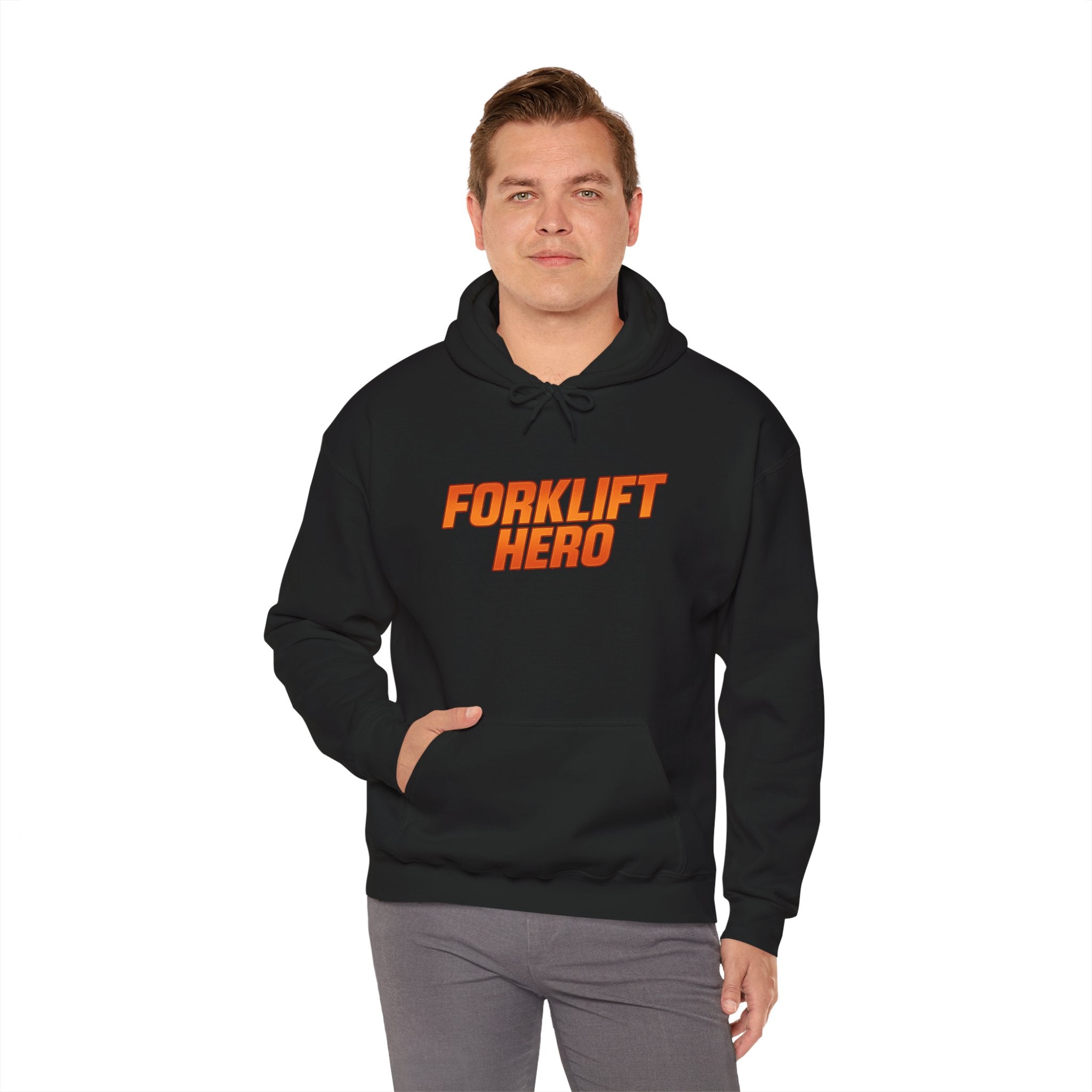 Forklift Hero Hoodie — Retro Orange Workwear Pullover for Warehouse Workers & Drivers